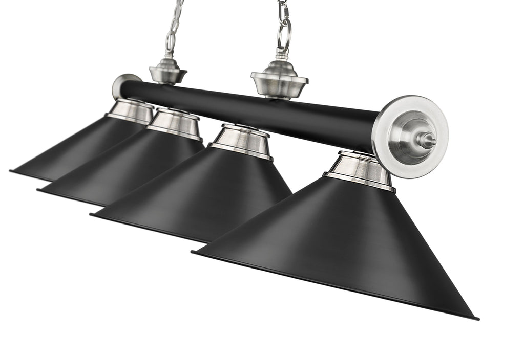 Billiard Z-Lite 2306-4MB-BN-MB15 Matte Black + Brushed Nickel Cordon 4 Light Billiard Z-Lite