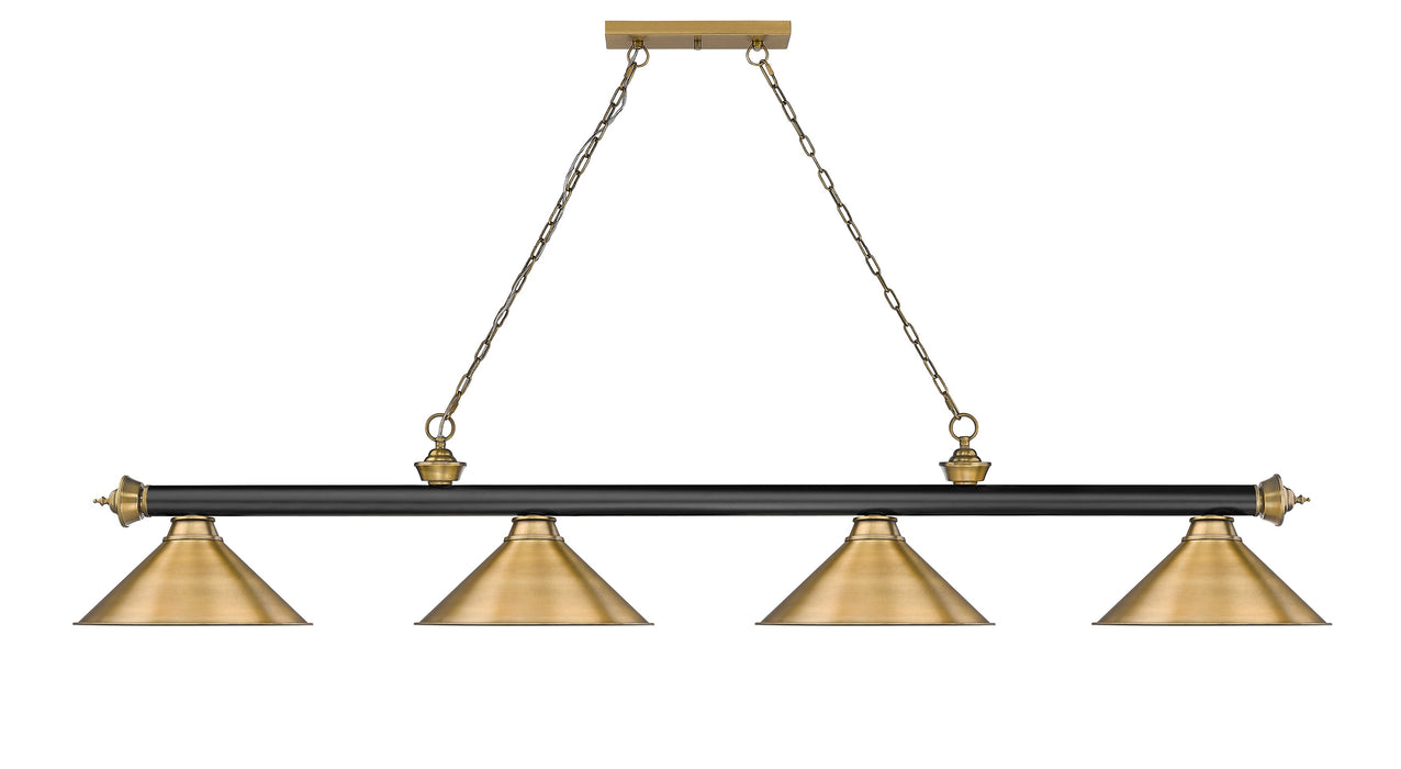 Billiard Z-Lite 2306-4MB-RB-RB15 Matte Black + Rubbed Brass Cordon 4 Light Billiard Z-Lite