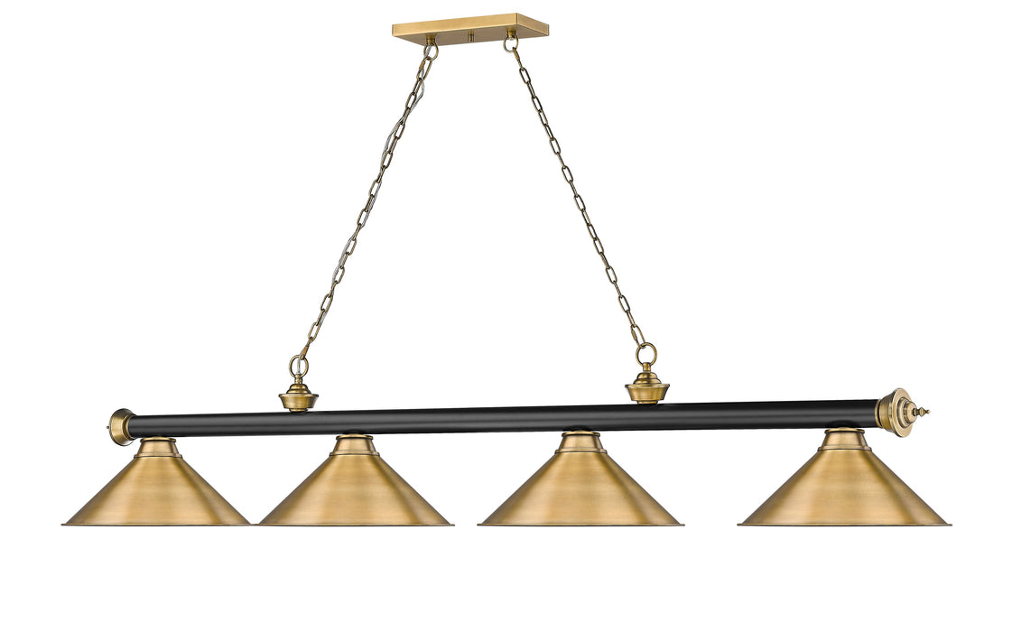 Billiard Z-Lite 2306-4MB-RB-RB15 Matte Black + Rubbed Brass Cordon 4 Light Billiard Z-Lite