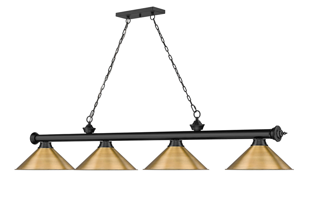 Billiard Z-Lite 2306-4MB-RB15 Matte Black + Rubbed Brass Cordon 4 Light Billiard Z-Lite