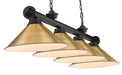 Billiard Z-Lite 2306-4MB-RB15 Matte Black + Rubbed Brass Cordon 4 Light Billiard Z-Lite