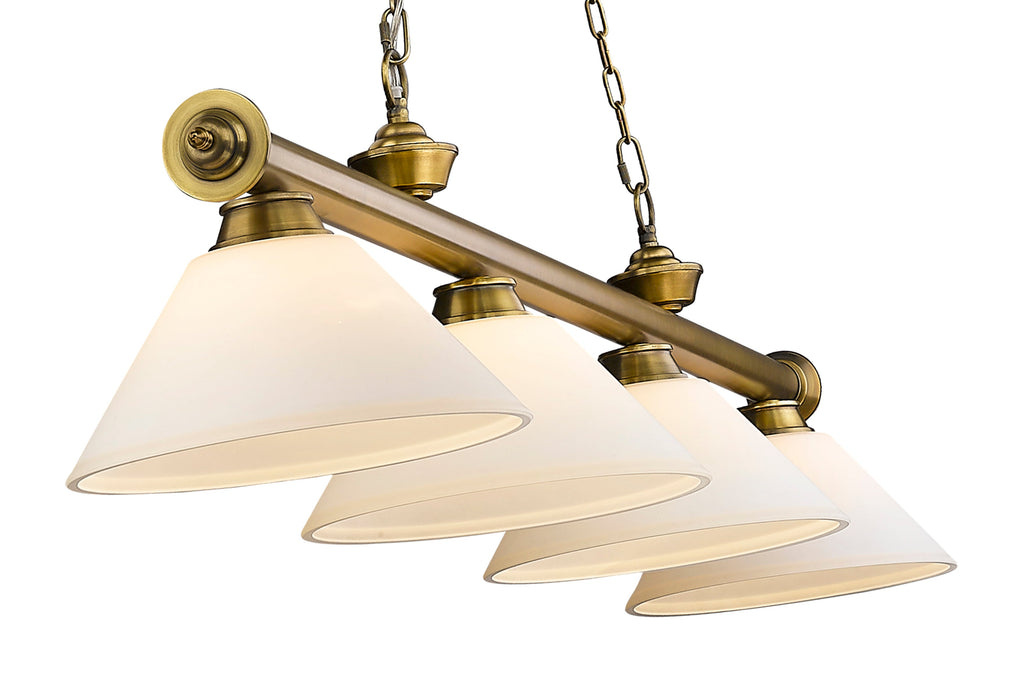 Billiard Z-Lite 2306-4RB-AMO14 Rubbed Brass Cordon 4 Light Billiard Z-Lite