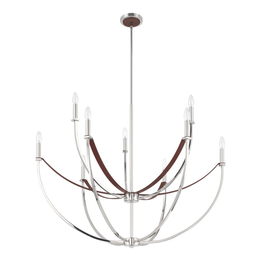 Chandelier Thesis 207375A Sussex 40 inch 9 light Polished Nickel and Dark Brown Faux Leather Chandelier THESIS