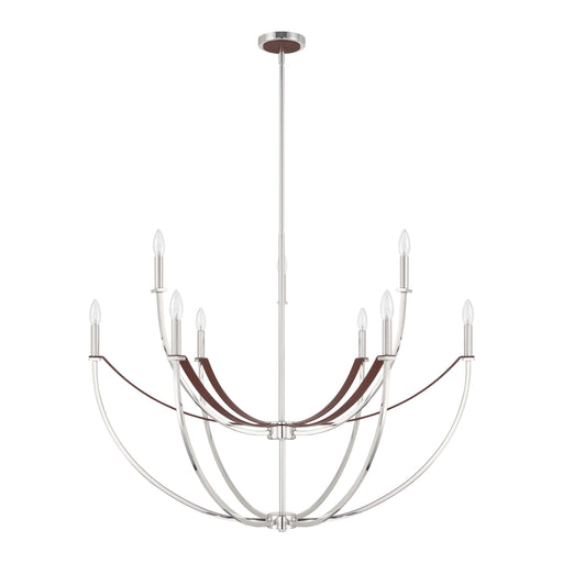 Chandelier Thesis 207375A Sussex 40 inch 9 light Polished Nickel and Dark Brown Faux Leather Chandelier THESIS