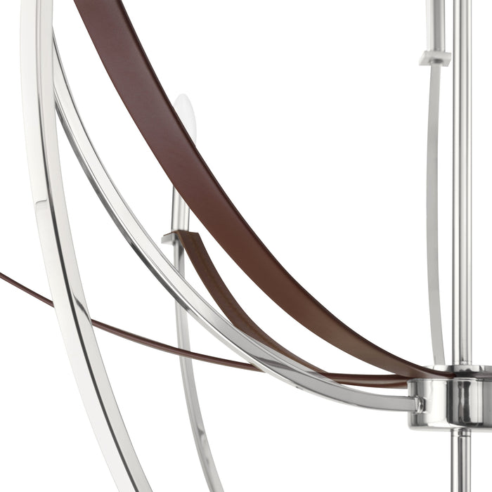 Chandelier Thesis 207375A Sussex 40 inch 9 light Polished Nickel and Dark Brown Faux Leather Chandelier THESIS