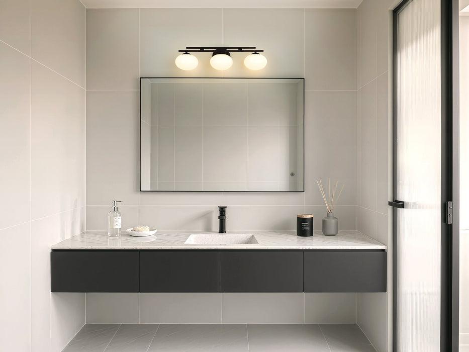 Vanity Light Thesis 207392A Julep 24 inch 3 light Matte Black Vanity Light with Opal Glass Shades THESIS