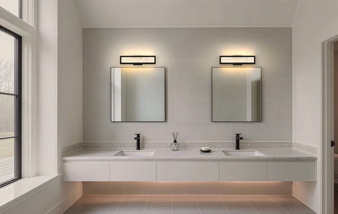 Vanity Light Thesis 207701A Courtney 18 inch Textured Black 5CCT LED Vanity Light with Clear Water Glass THESIS