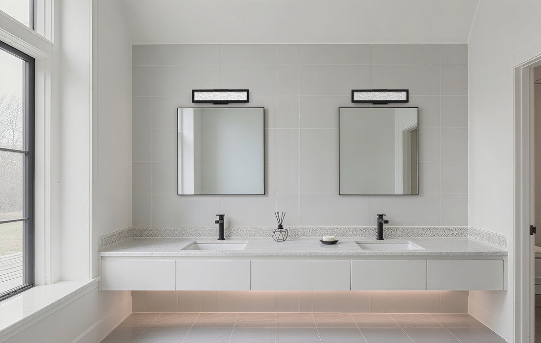 Vanity Light Thesis 207701A Courtney 18 inch Textured Black 5CCT LED Vanity Light with Clear Water Glass THESIS