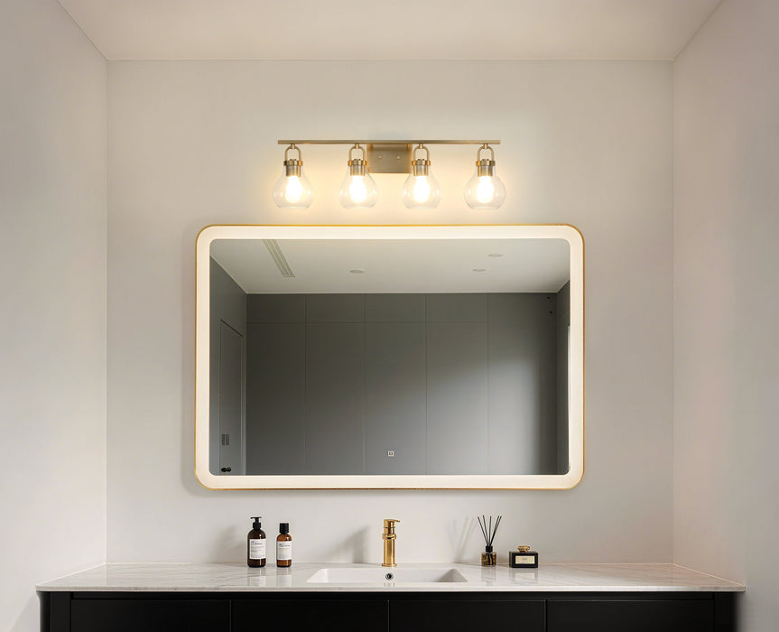 Vanity Light Thesis 207642A Mansfield 34 inch 4 light Champagne Gold Vanity Light with Clear Glass Shades THESIS