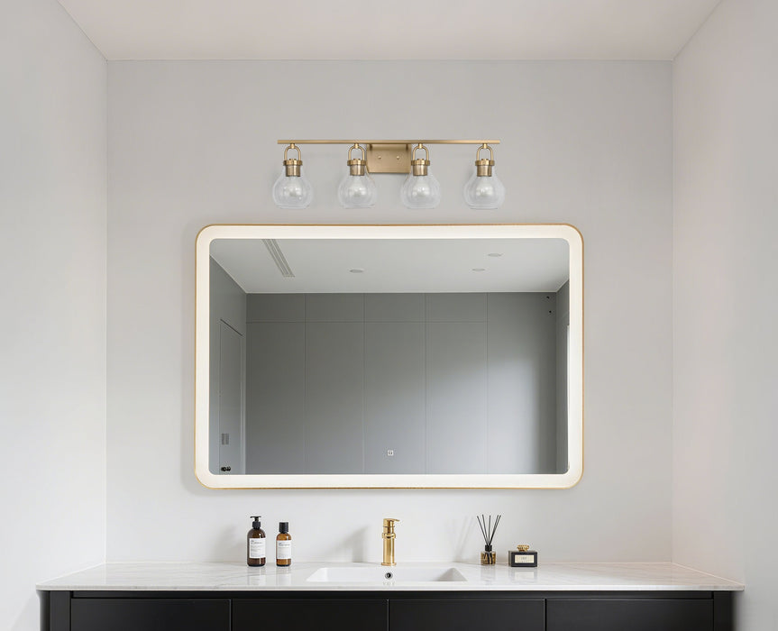 Vanity Light Thesis 207642A Mansfield 34 inch 4 light Champagne Gold Vanity Light with Clear Glass Shades THESIS