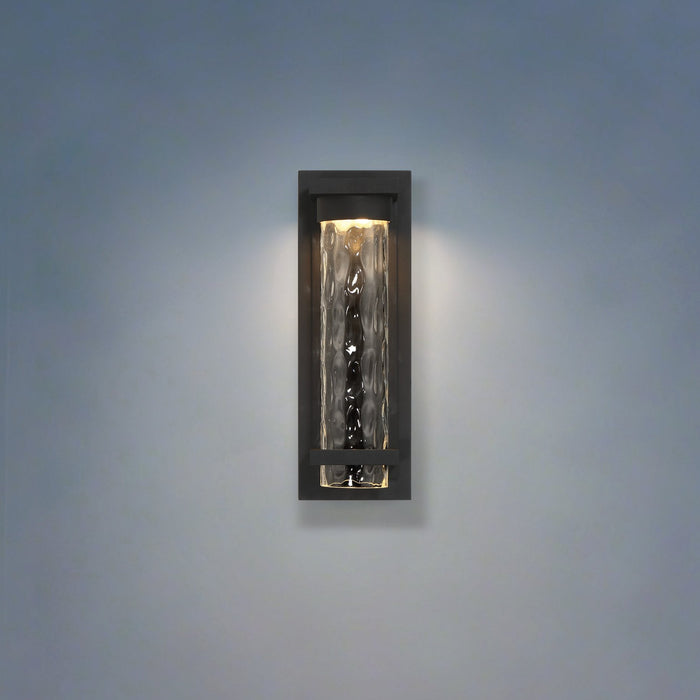 Exterior Wall Sconce Thesis 207731A Lionel 14 inch Textured Black LED Exterior Wall Sconce with Clear Water Glass Shade THESIS
