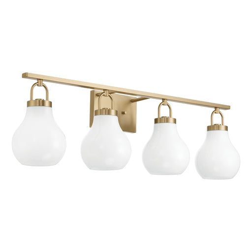 Vanity Light Thesis 207857A Mansfield 34 inch 4 light Champagne Gold Vanity Light with Opal Glass Shades THESIS