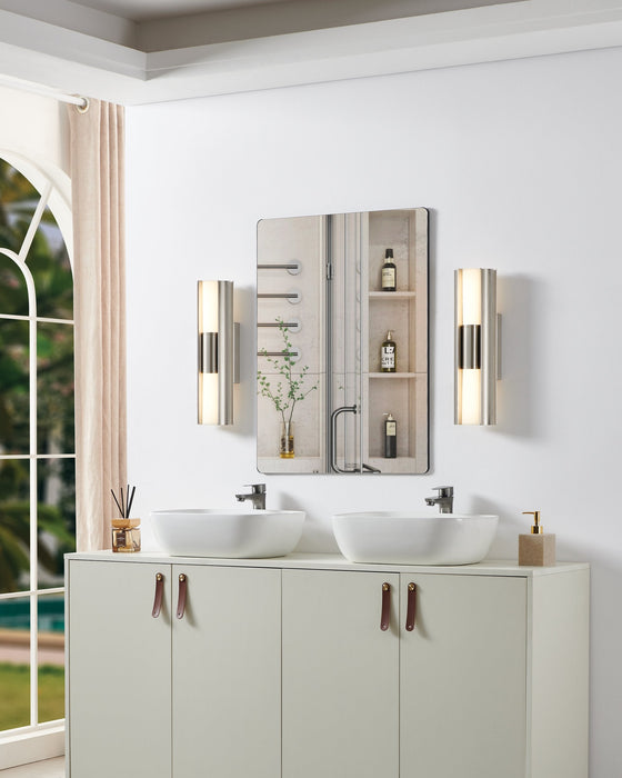 Vanity Light Thesis 207626A Colton 18 inch 2 light Brushed Nickel 5CCT LED Vanity Light with Etched Opal Glass Shades THESIS