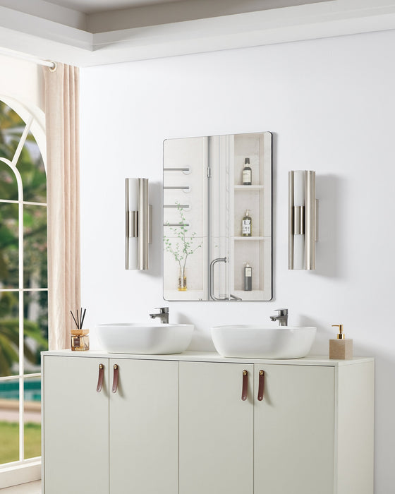 Vanity Light Thesis 207626A Colton 18 inch 2 light Brushed Nickel 5CCT LED Vanity Light with Etched Opal Glass Shades THESIS