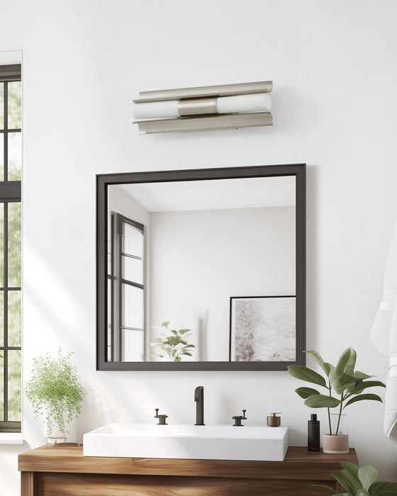 Vanity Light Thesis 207626A Colton 18 inch 2 light Brushed Nickel 5CCT LED Vanity Light with Etched Opal Glass Shades THESIS