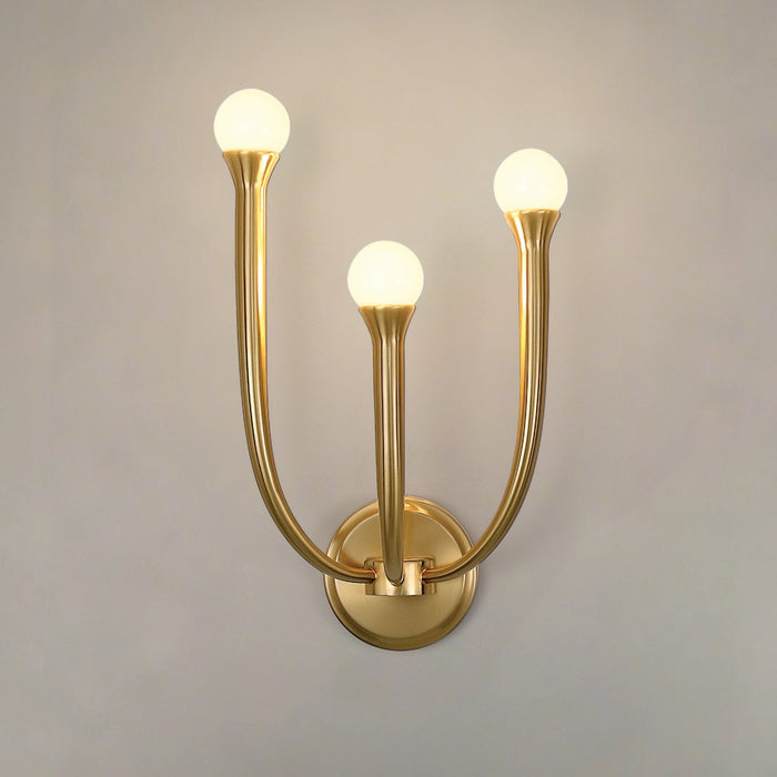 Wall Sconce Thesis 207259A Dahlia 18 inch 3 light Brass Wall Sconce with Opal Glass Shades THESIS