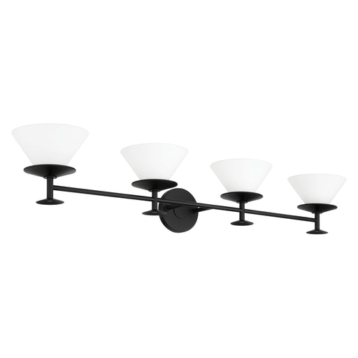 Vanity Light Thesis 207325A Tremolo 42 inch 4 light Matte Black and Champagne Gold Vanity Light with Etched Opal Glass THESIS