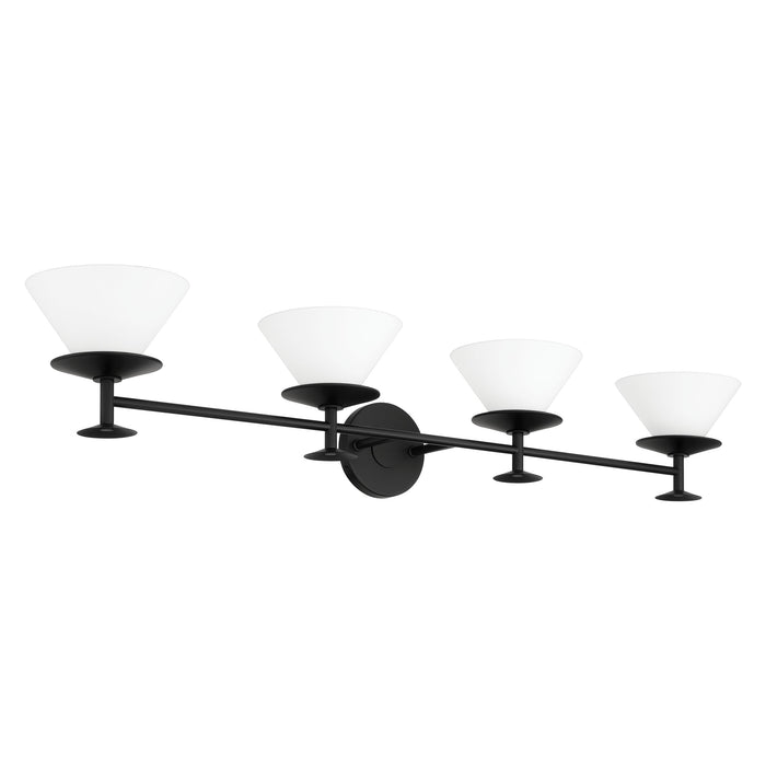 Vanity Light Thesis 207325A Tremolo 42 inch 4 light Matte Black and Champagne Gold Vanity Light with Etched Opal Glass THESIS