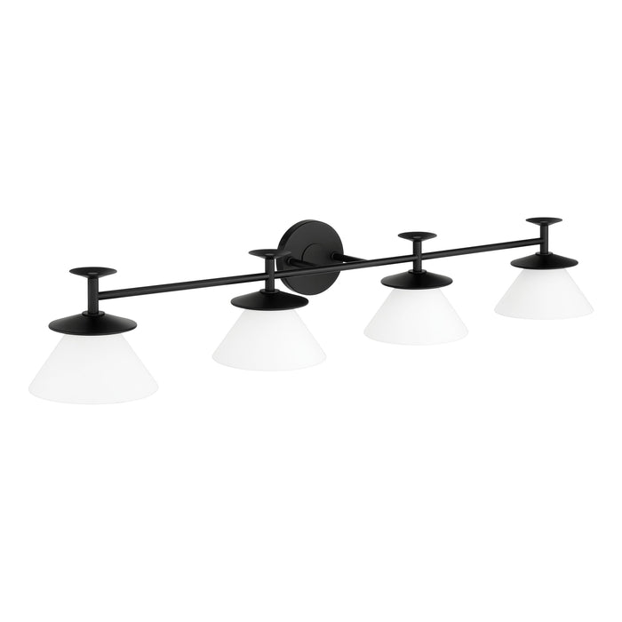 Vanity Light Thesis 207325A Tremolo 42 inch 4 light Matte Black and Champagne Gold Vanity Light with Etched Opal Glass THESIS