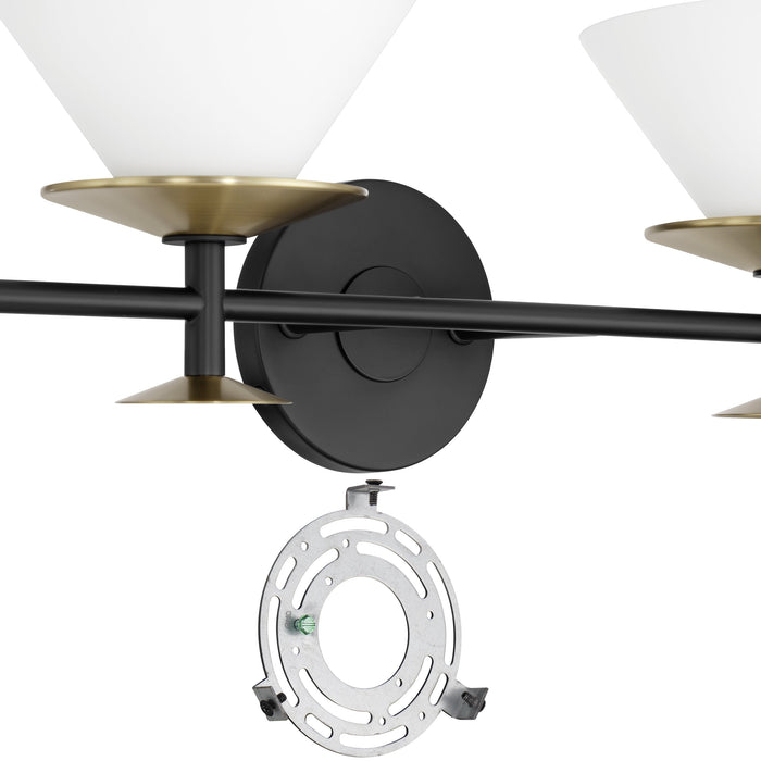 Vanity Light Thesis 207325A Tremolo 42 inch 4 light Matte Black and Champagne Gold Vanity Light with Etched Opal Glass THESIS