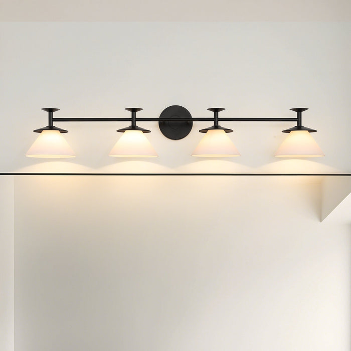 Vanity Light Thesis 207325A Tremolo 42 inch 4 light Matte Black and Champagne Gold Vanity Light with Etched Opal Glass THESIS