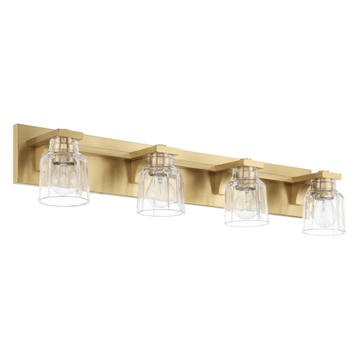 Vanity Light Thesis 207668A Dryden 32 inch 4 light Champagne Gold Vanity Light with Clear Ribbed Glass Shades THESIS