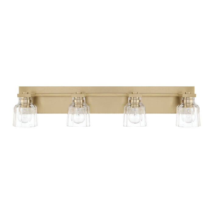 Vanity Light Thesis 207668A Dryden 32 inch 4 light Champagne Gold Vanity Light with Clear Ribbed Glass Shades THESIS