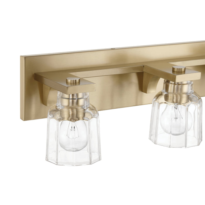 Vanity Light Thesis 207668A Dryden 32 inch 4 light Champagne Gold Vanity Light with Clear Ribbed Glass Shades THESIS