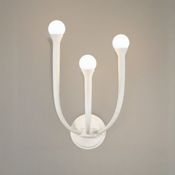 Wall Sconce Thesis 207255A Dahlia 18 inch 3 light Textured White Wall Sconce with Opal Glass Shades THESIS