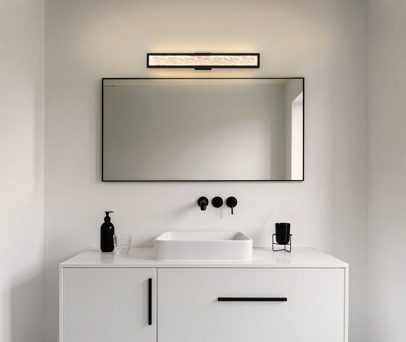 Vanity Light Thesis 207703A Courtney 32 inch Textured Black 5CCT LED Vanity Light with Clear Water Glass THESIS