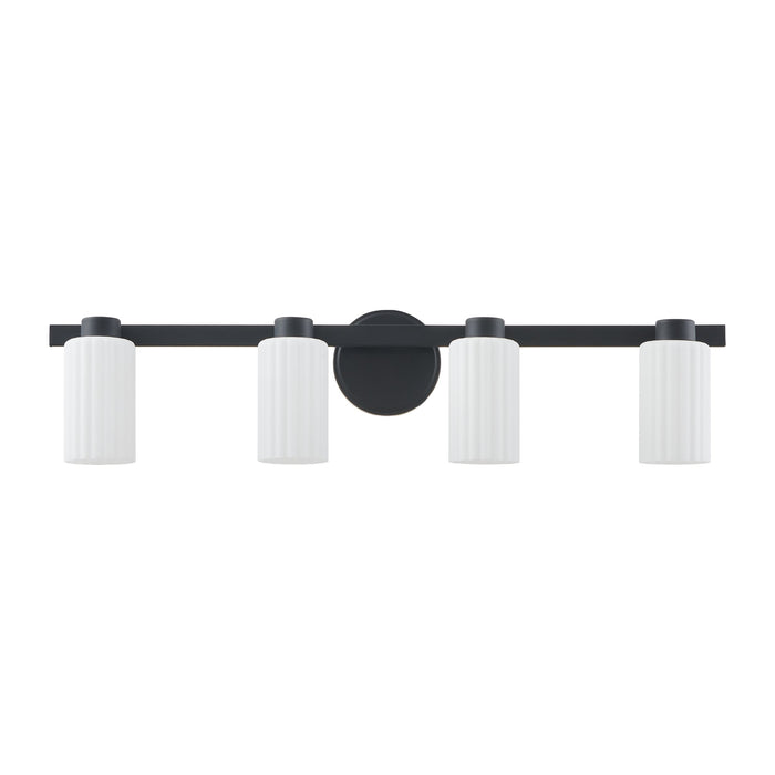 Vanity Light Thesis 207044A Bedminster 30 inch 4 light Matte Black Vanity Light with Etched Opal Ribbed Glass Shades THESIS