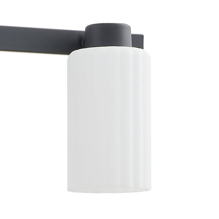 Vanity Light Thesis 207044A Bedminster 30 inch 4 light Matte Black Vanity Light with Etched Opal Ribbed Glass Shades THESIS