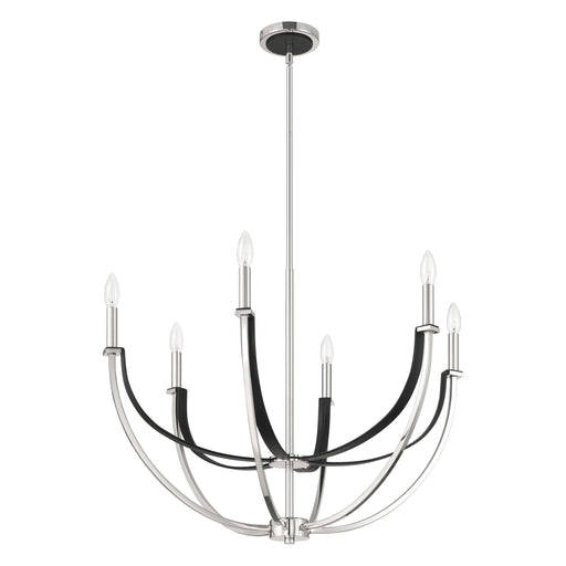 Chandelier Thesis 207886A Sussex 29 inch 6 light Polished Nickel and Black Faux Leather Chandelier THESIS