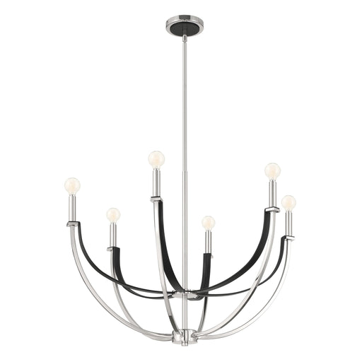 Chandelier Thesis 207886A Sussex 29 inch 6 light Polished Nickel and Black Faux Leather Chandelier THESIS
