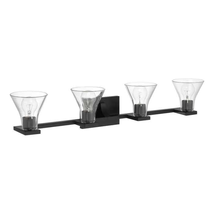 Vanity Light Thesis 207664A Gilford 33 inch 4 light Matte Black Vanity Light with Clear Glass Shades THESIS