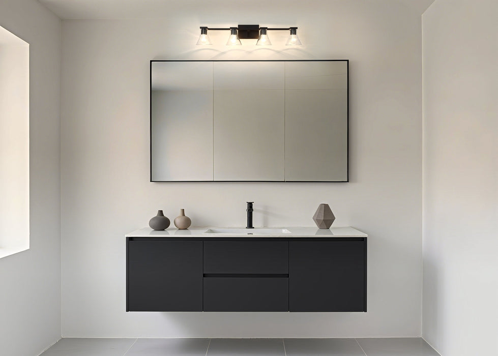 Vanity Light Thesis 207664A Gilford 33 inch 4 light Matte Black Vanity Light with Clear Glass Shades THESIS