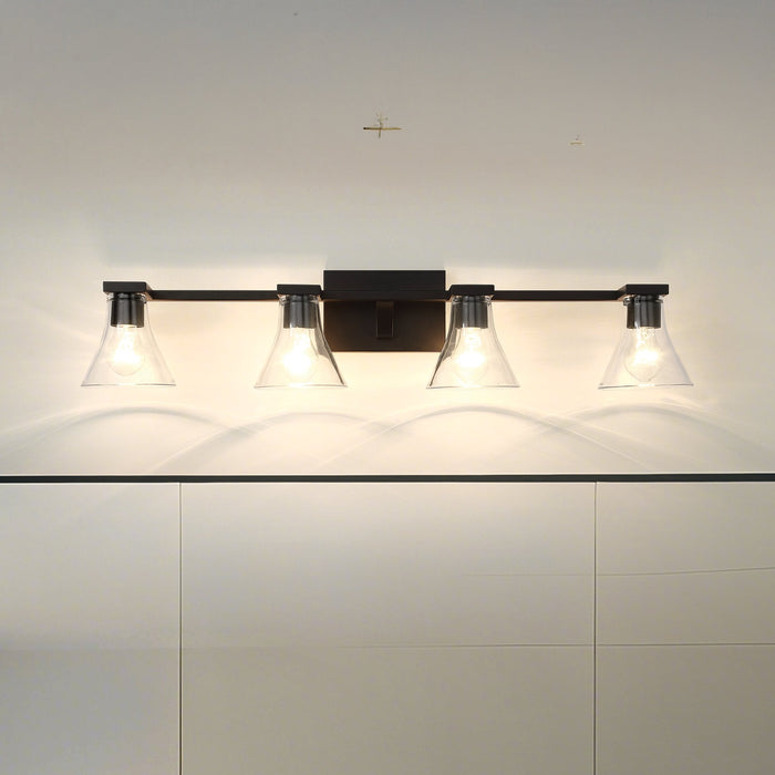 Vanity Light Thesis 207664A Gilford 33 inch 4 light Matte Black Vanity Light with Clear Glass Shades THESIS
