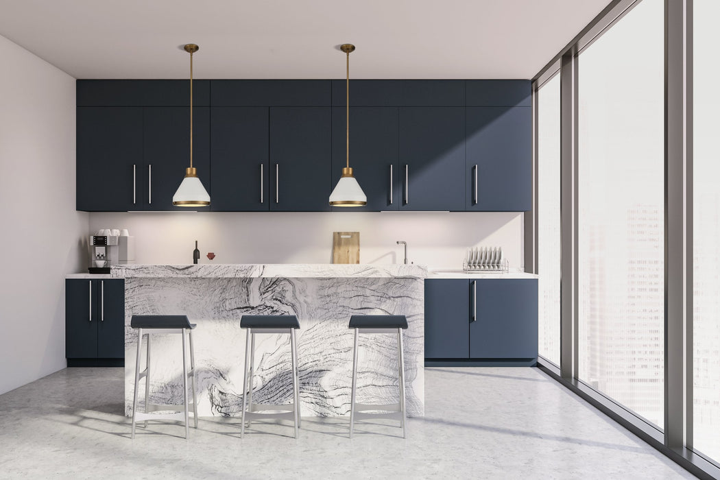 Pendant Light Thesis 207397A Doyle 13 inch 1 light Natural Brass Pendant Light with Matte White Metal Shade THESIS