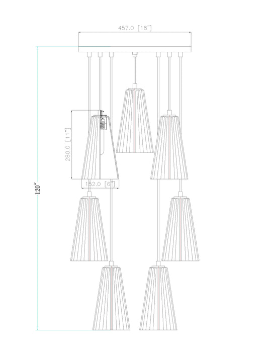 Chandelier Z-Lite 3043P6-7R-MB Matte Black Farrell 7 Light Chandelier Z-Lite