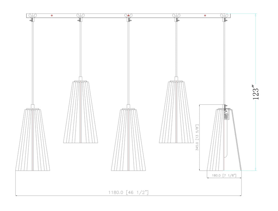 Linear Chandelier Z-Lite 3043P7-5L-MGLD Modern Gold Farrell 5 Light Linear Chandelier Z-Lite