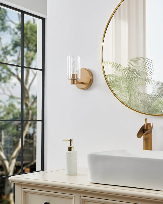 Vanity Light Thesis 207025A Bedminster 5 inch 1 light Champagne Gold Vanity Light with Clear Ribbed Glass Shade THESIS