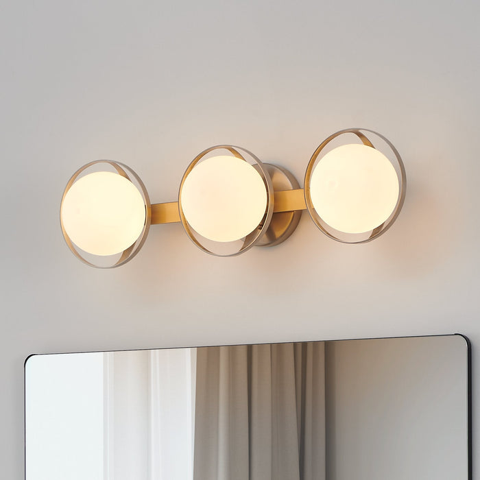 Vanity Light Thesis 206975A Parker 24 inch 3 light Brushed Nickel Vanity Light with Etched Opal Glass Shades THESIS