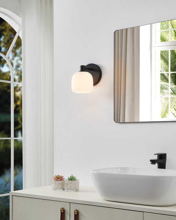 Vanity Light Thesis 206997A Valentina 5 inch 1 light Matte Black Vanity Light with Etched Opal Glass Shade THESIS