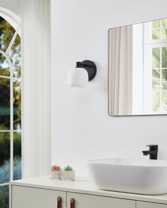 Vanity Light Thesis 206997A Valentina 5 inch 1 light Matte Black Vanity Light with Etched Opal Glass Shade THESIS