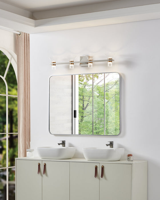 Vanity Light Thesis 207691A Blake 35 inch 8 light Polished Nickel and Champagne Gold 5CCT LED Vanity Light with Clear and Clear Ribbed Glass THESIS