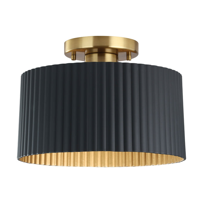 Semi-Flush Mount Thesis 206962A Leilani 11 inch 1 light Brushed Gold Semi Flush Mount with Matte Black and Gold Metal Shade THESIS