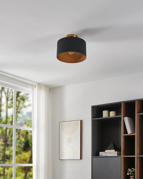 Semi-Flush Mount Thesis 206962A Leilani 11 inch 1 light Brushed Gold Semi Flush Mount with Matte Black and Gold Metal Shade THESIS
