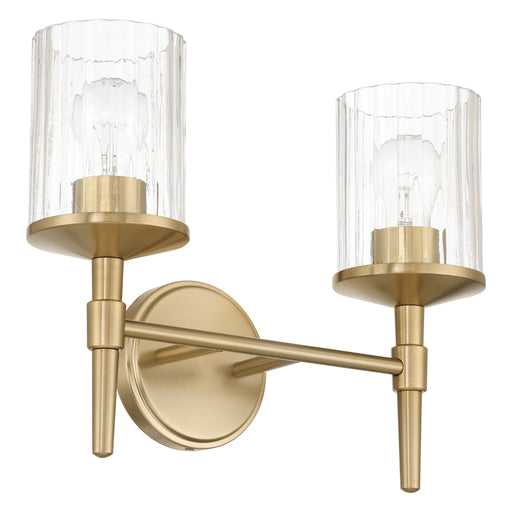 Vanity Light Thesis 207693A Andrea 15 inch 2 light Champagne Gold Vanity Light with Clear Ribbed Glass Shades THESIS