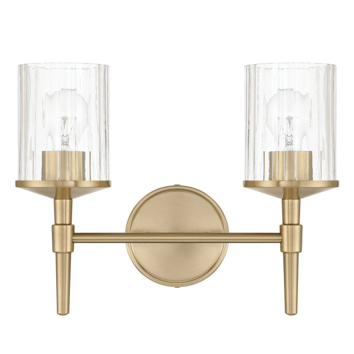 Vanity Light Thesis 207693A Andrea 15 inch 2 light Champagne Gold Vanity Light with Clear Ribbed Glass Shades THESIS