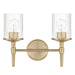 Vanity Light Thesis 207693A Andrea 15 inch 2 light Champagne Gold Vanity Light with Clear Ribbed Glass Shades THESIS